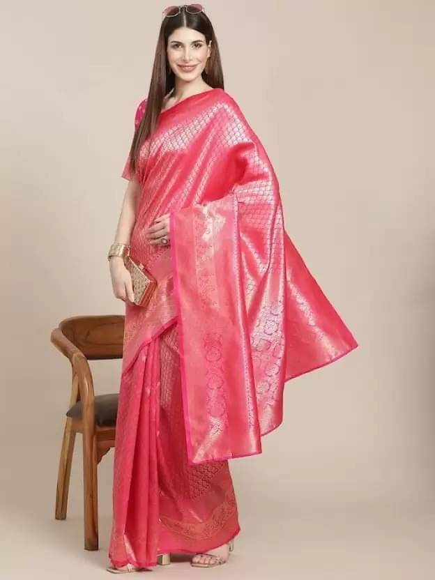    			YUGAVEERAA Silk Embellished Regular Saree With Unstitched Blouse Piece ( Pink )