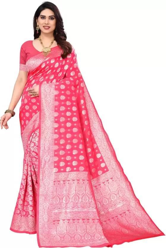     			YUGAVEERAA Silk Embellished Regular Saree With Unstitched Blouse Piece ( Magenta )