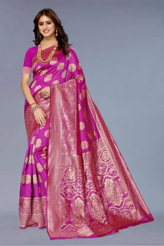 YUGAVEERAA Silk Embellished Regular Saree With Unstitched Blouse Piece ( Rani ) YUGAVEERAA Silk Embellished Regular Saree With Unstitched Blouse Piece ( Rani )