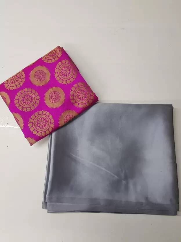 YUGAVEERAA Silk Solid Regular Saree With Unstitched Blouse Piece ( Grey ) YUGAVEERAA Silk Solid Regular Saree With Unstitched Blouse Piece ( Grey )