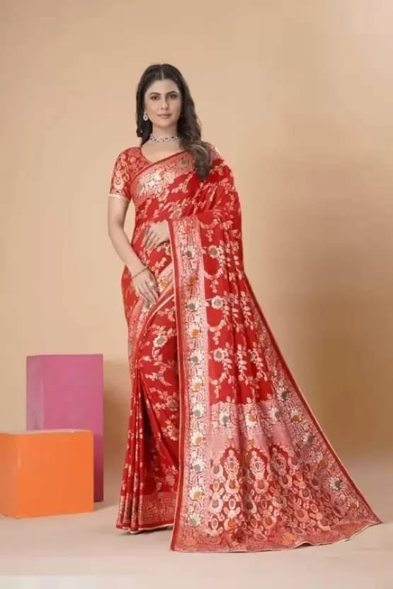 YUGAVEERAA Silk Woven Regular Saree With Unstitched Blouse Piece ( Red ) YUGAVEERAA Silk Woven Regular Saree With Unstitched Blouse Piece ( Red )