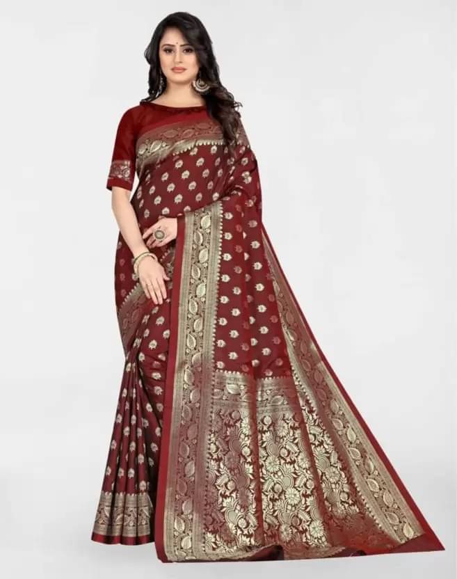     			YUGAVEERAA Silk Woven Regular Saree With Unstitched Blouse Piece ( Maroon )