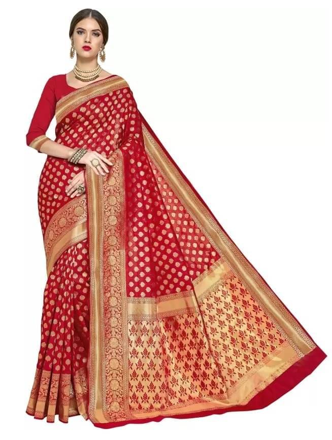     			YUGAVEERAA Silk Woven Regular Saree With Unstitched Blouse Piece ( Red )