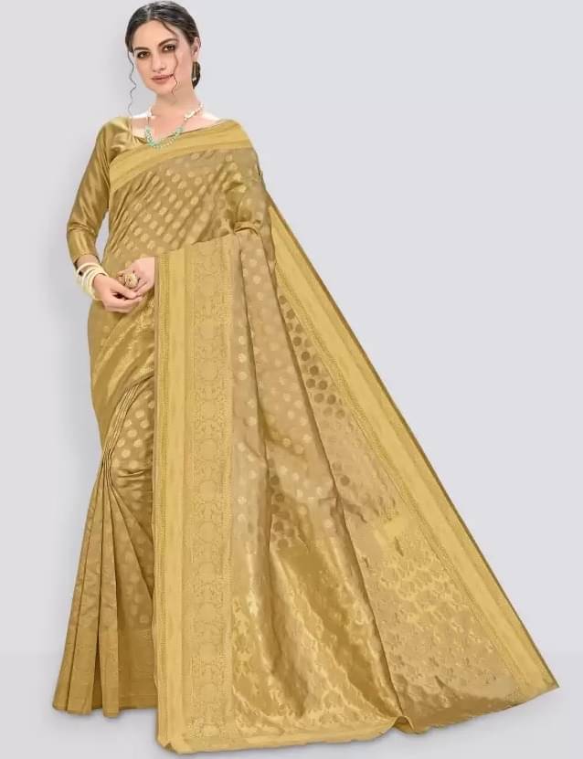 YUGAVEERAA Silk Woven Regular Saree With Unstitched Blouse Piece ( Gold ) YUGAVEERAA Silk Woven Regular Saree With Unstitched Blouse Piece ( Gold )