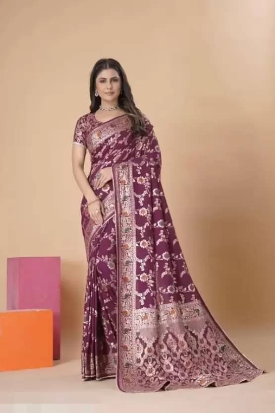     			YUGAVEERAA Silk Woven Regular Saree With Unstitched Blouse Piece ( Wine )