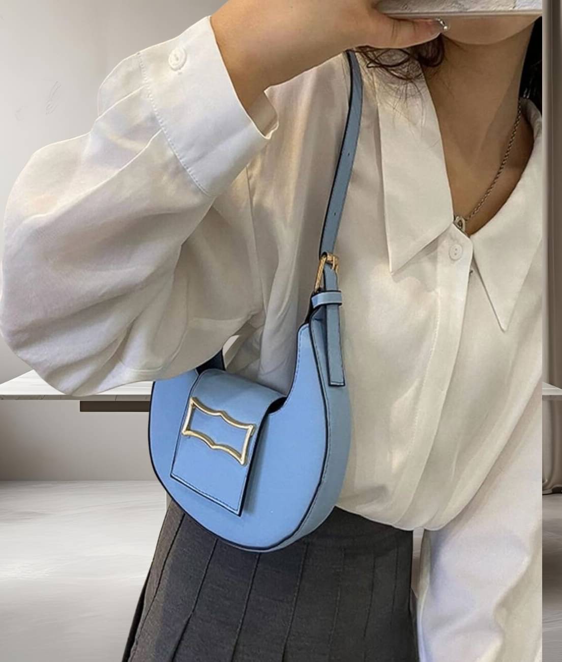     			gufrina Shoulder Bag Pure Leather Set of 1 ( Light Blue )