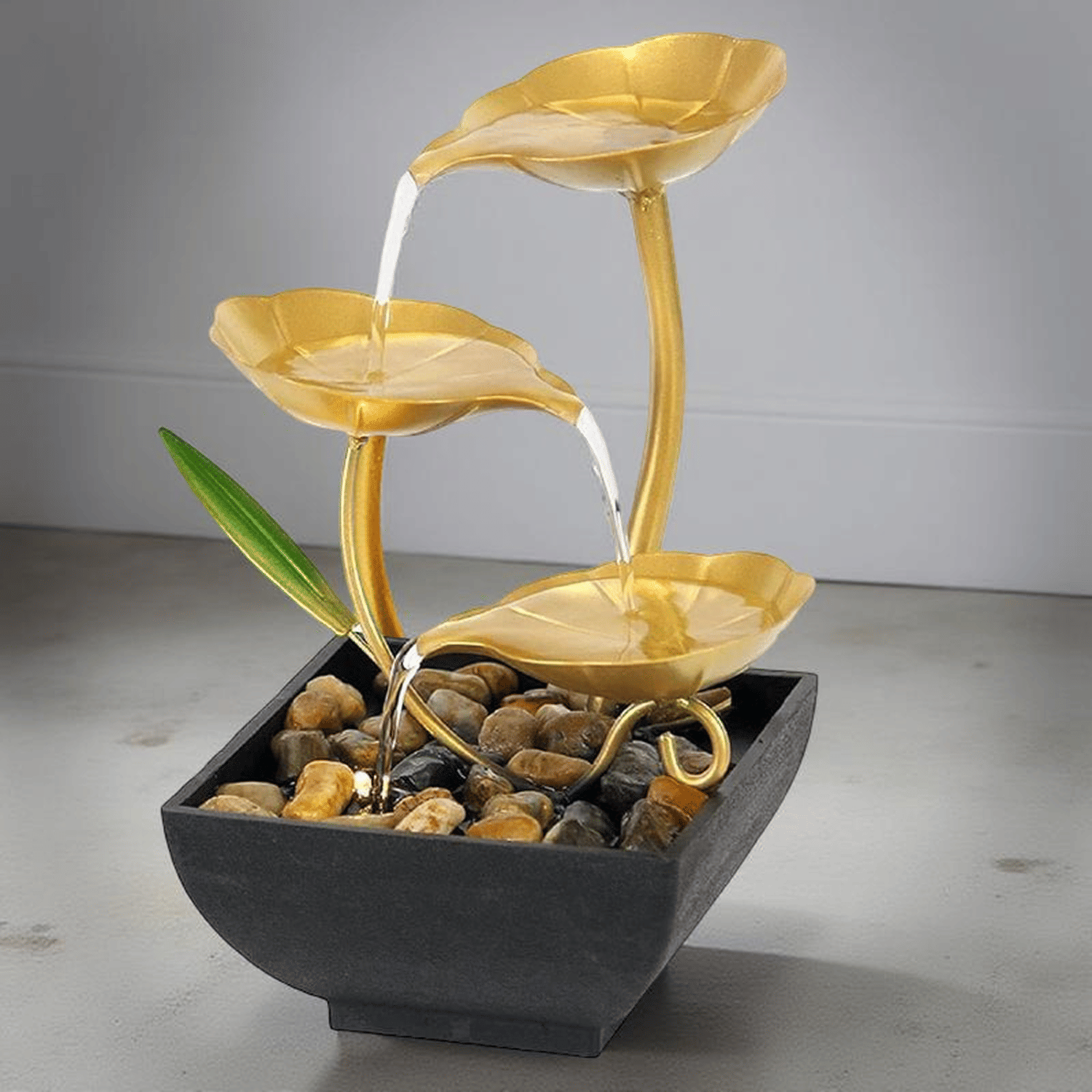 3-Layer Water Fountain for Home Decor, Indoor Waterfall Fountain for Home, Golden Color and Black Stand with Natural River Stone Table Top Fountain, House Warming Gift 3-Layer Water Fountain for Home Decor, Indoor Waterfall Fountain for Home, Golden Color and Black Stand with Natural River Stone Table Top Fountain, House Warming Gift