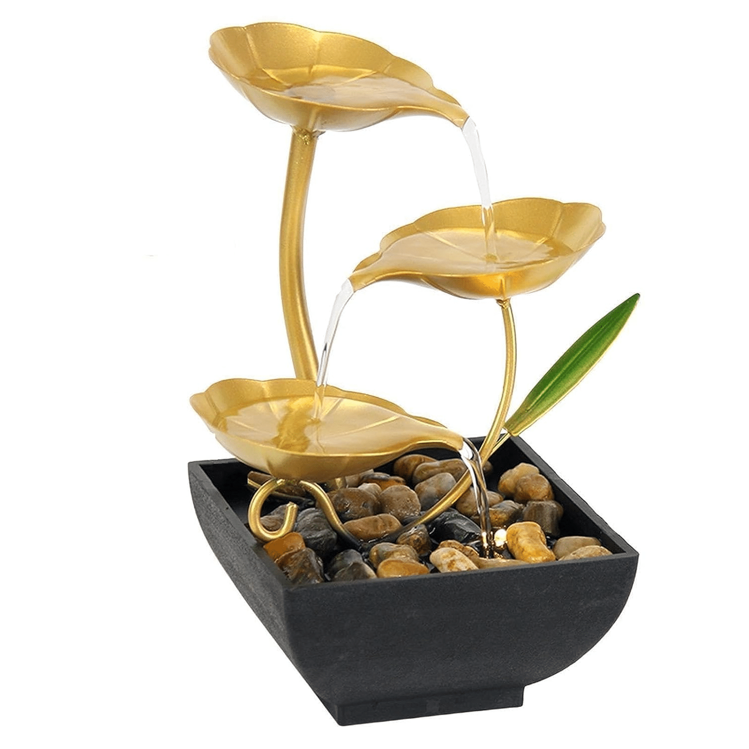 3-Layer Water Fountain for Home Decor, Indoor Waterfall Fountain for Home, Golden Color and Black Stand with Natural River Stone Table Top Fountain, House Warming Gift 3-Layer Water Fountain for Home Decor, Indoor Waterfall Fountain for Home, Golden Color and Black Stand with Natural River Stone Table Top Fountain, House Warming Gift