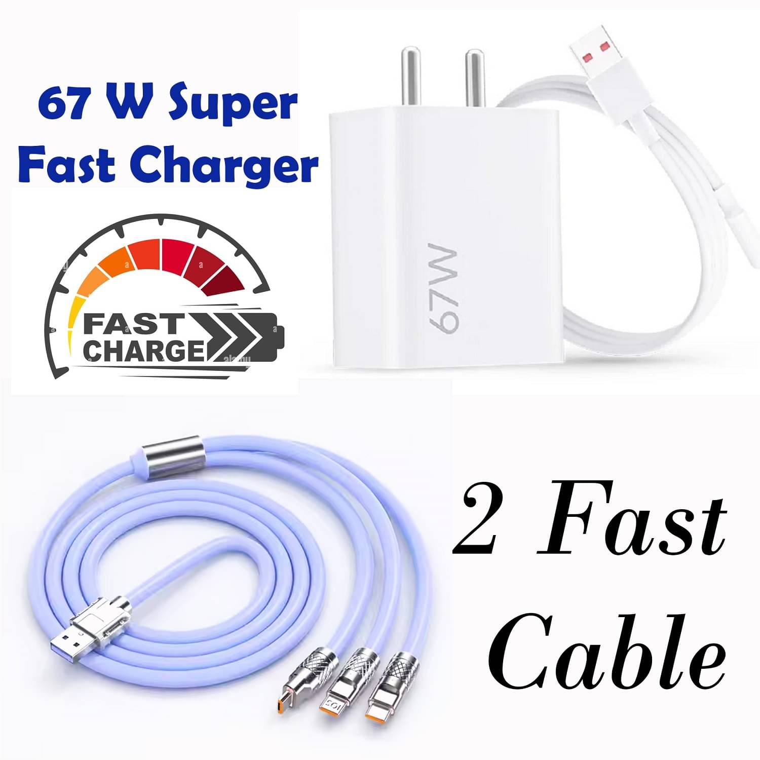     			"67W Fast Charger with 3-in-1 Cable | Supports Type-C, Micro USB & Lightning | Universal Power Adapter for Laptop, Mobile & Tablet | PD Quick Charging, Travel-Friendly Design"