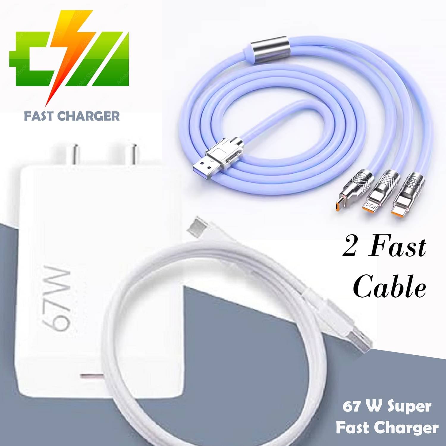     			"67W Fast Charger with 3-in-1 Cable | Supports Type-C, Micro USB & Lightning | Universal Power Adapter for Laptop, Mobile & Tablet | PD Quick Charging, Travel-Friendly Design"