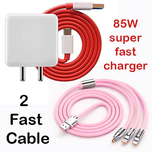     			85W Fast Charger with 3-in-1 Charging Cable | Type-C, Micro USB & Lightning | Universal Quick Charging Adapter for Laptop, Smartphone, Tablet | Travel-Friendly Power Delivery Charger