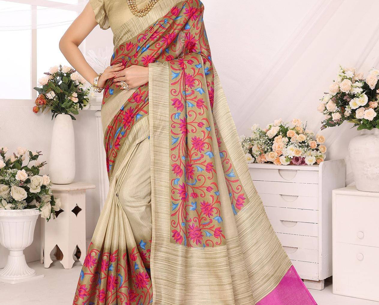 ANNAPURNA CREATION Art Silk Printed Regular Saree With Unstitched Blouse Piece ( Rani ) ANNAPURNA CREATION Art Silk Printed Regular Saree With Unstitched Blouse Piece ( Rani )