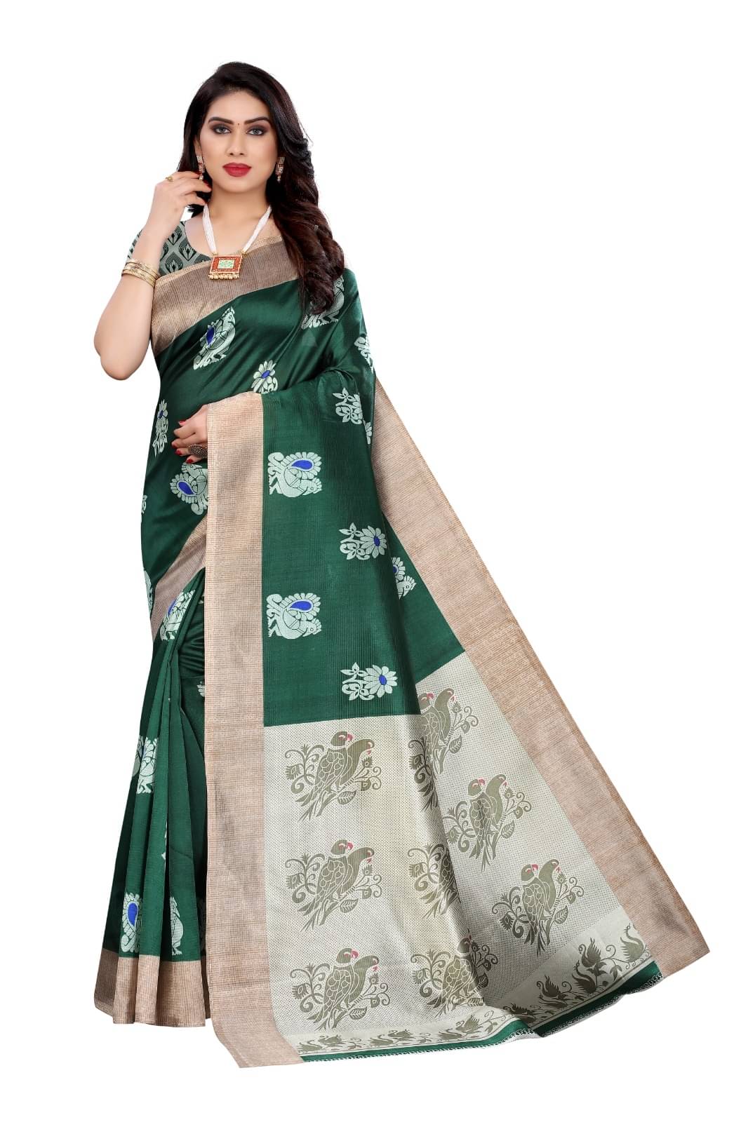     			ANNAPURNA CREATION Art Silk Printed Regular Saree With Unstitched Blouse Piece ( Green )