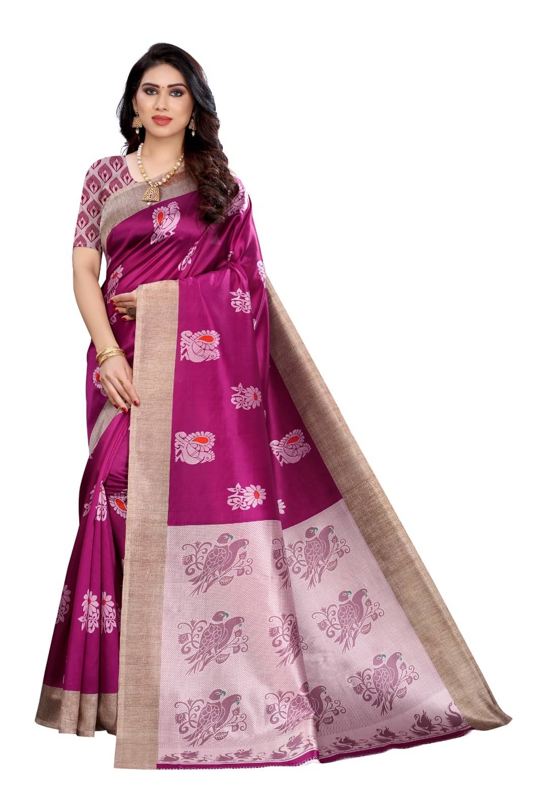 ANNAPURNA CREATION Art Silk Printed Regular Saree With Unstitched Blouse Piece ( Wine ) ANNAPURNA CREATION Art Silk Printed Regular Saree With Unstitched Blouse Piece ( Wine )