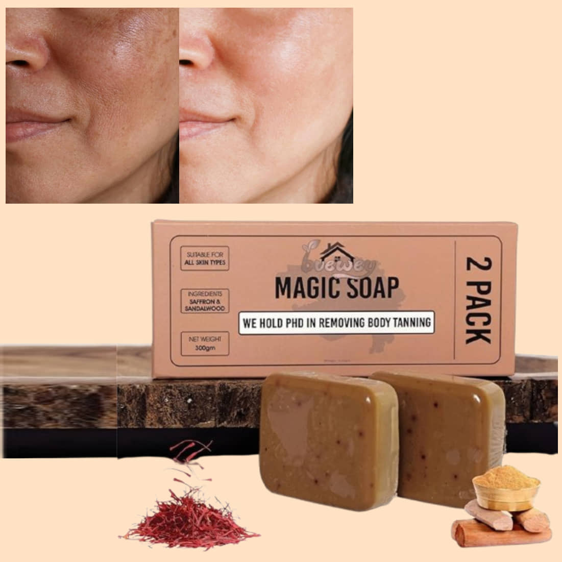 BUEWEY Beauty GHARI Soap Magic And Saffron Bath Soap for All Skin Type ( Pack of 2 )