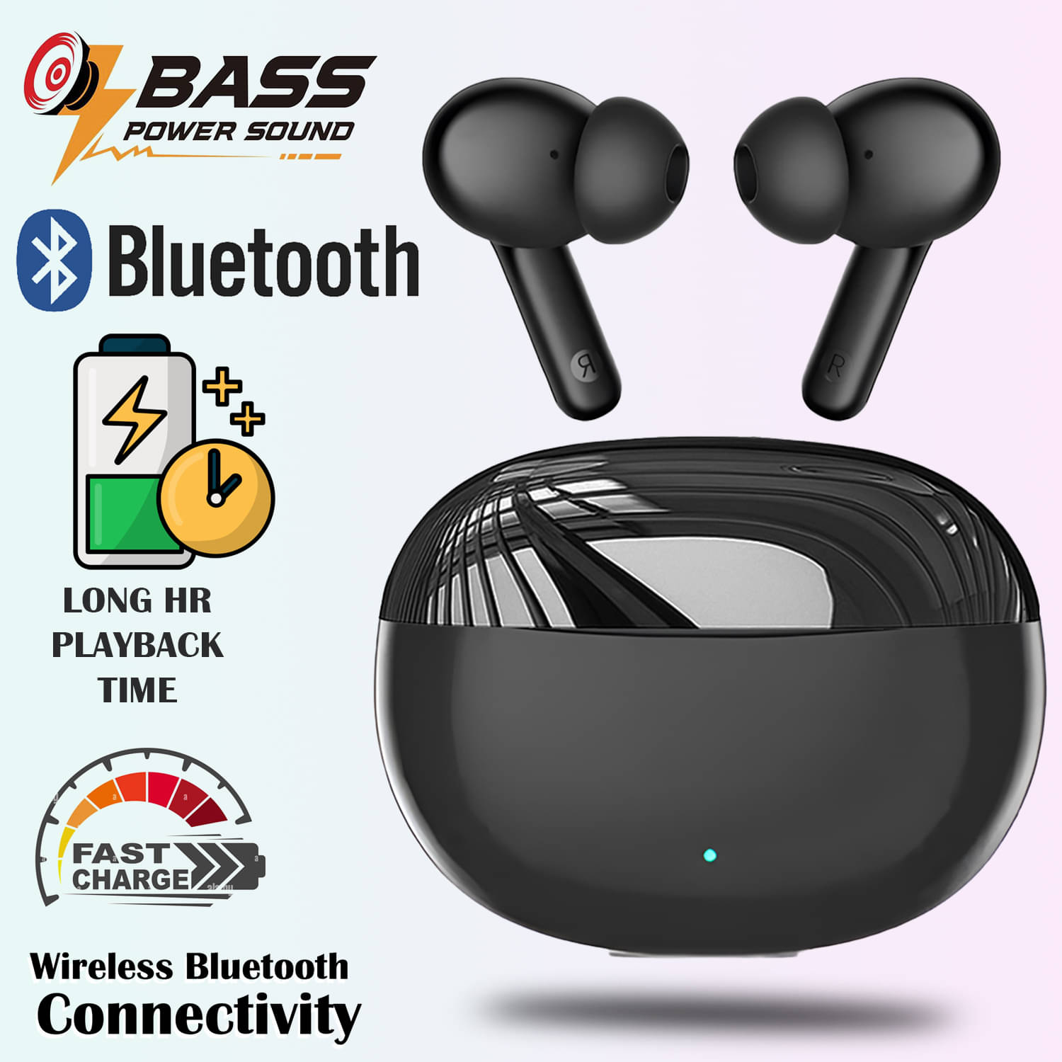     			Bluetooth Wireless Earbuds with Deep Bass, HD Mic, Touch Controls, Secure Fit, and 30H Battery – Sweatproof In-Ear Headphones with Charging Case – Compatible with All Smartphones & Devices