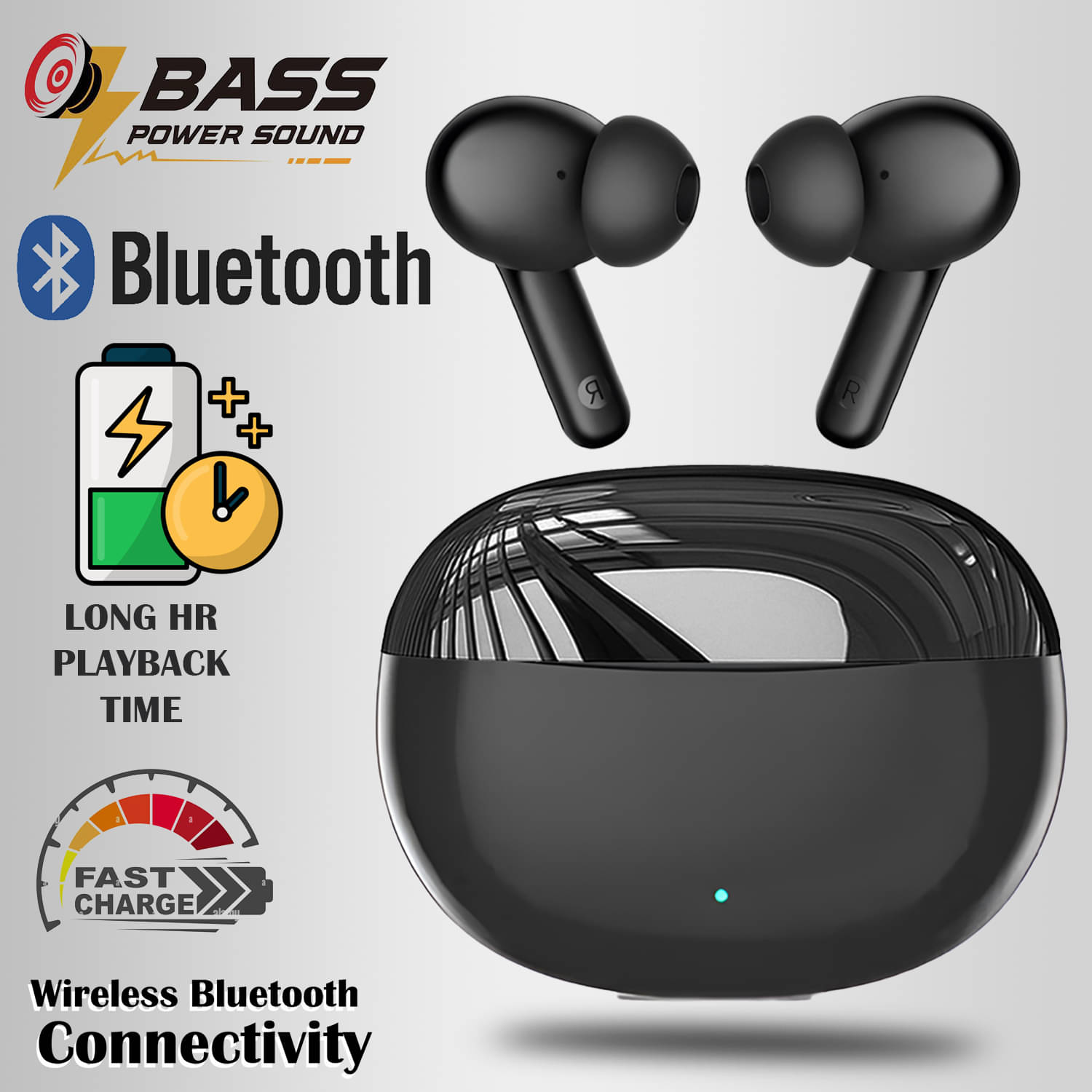     			Bluetooth Wireless Earbuds with Deep Bass, HD Mic, Touch Controls, Secure Fit, and 30H Battery – Sweatproof In-Ear Headphones with Charging Case – Compatible with All Smartphones & Devices
