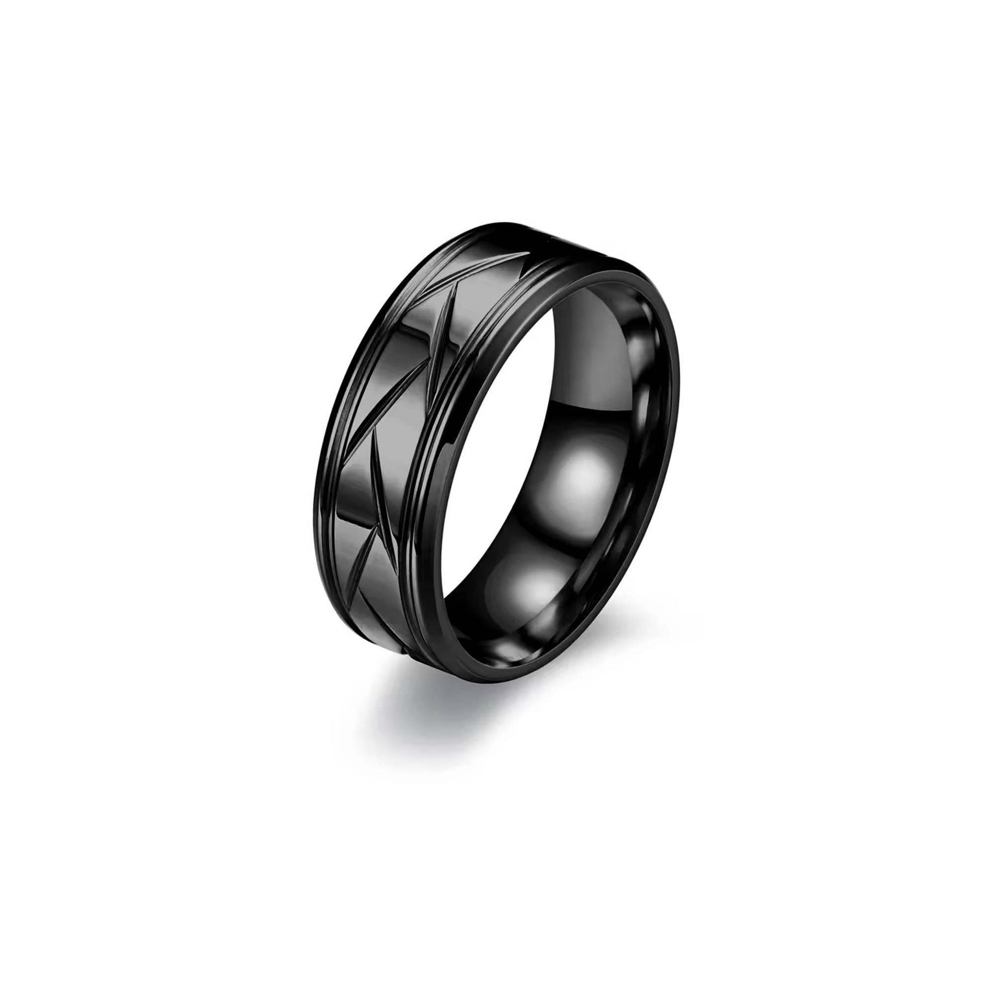     			Fashion Frill Black Michelin Ring | Simple Stainless Steel Ring | Mens Black Ring | Minimalist Black Ring | Mens Black Band | Gift for Him Size-8