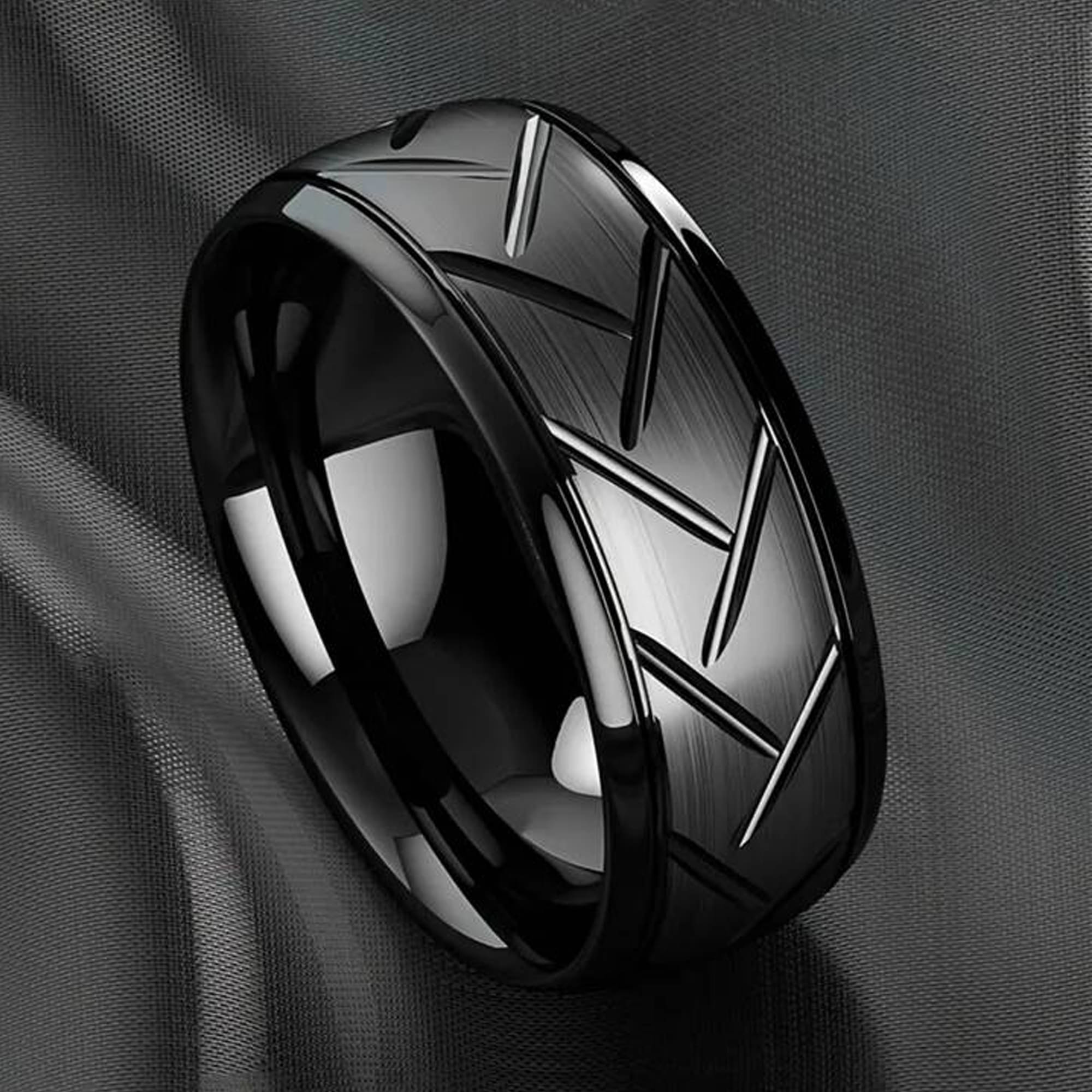    			Fashion Frill Black Michelin Ring | Simple Stainless Steel Ring | Mens Black Ring | Minimalist Black Ring | Mens Black Band | Gift for Him Size-9