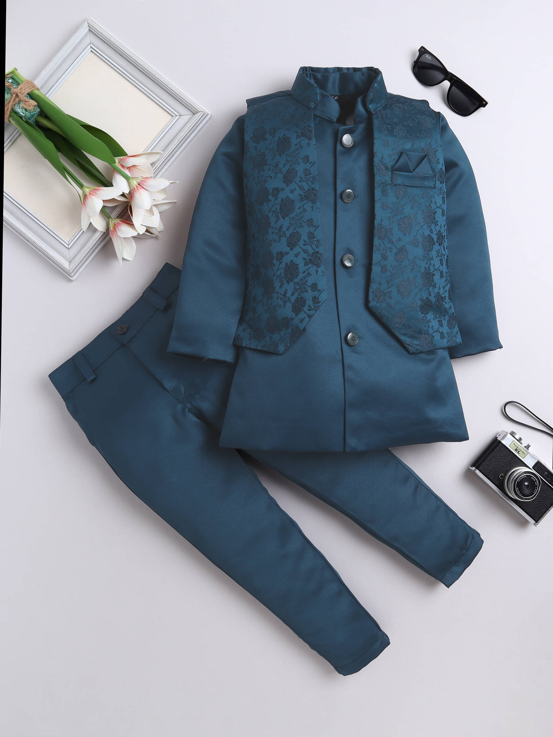     			Fourfolds Boys Polyester Suit ( Pack of 1 , Teal )