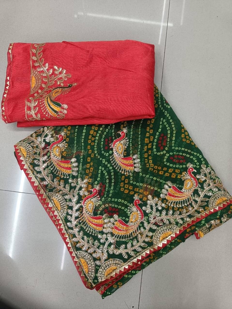 GOPI SAREE Georgette Embroidered Bandhani Sarees With Unstitched Blouse Piece ( Green ) GOPI SAREE Georgette Embroidered Bandhani Sarees With Unstitched Blouse Piece ( Green )