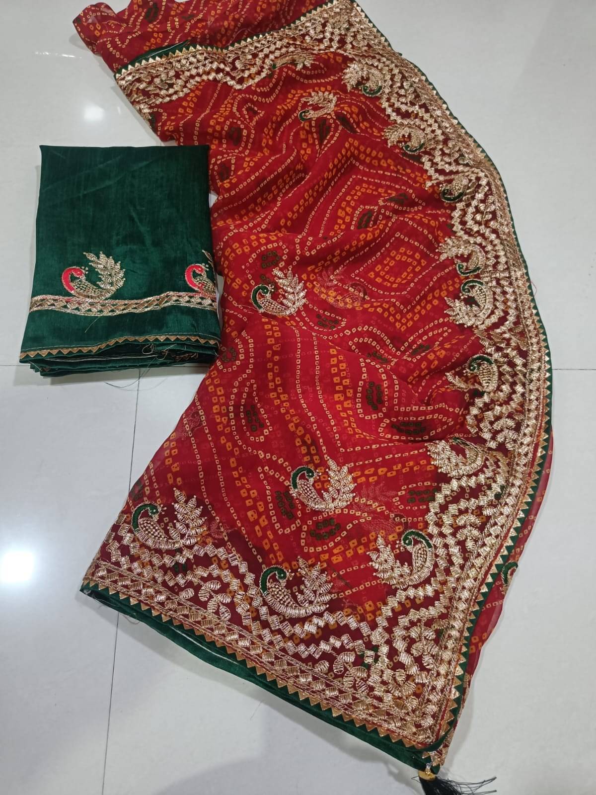 GOPI SAREE Georgette Embroidered Bandhani Sarees With Unstitched Blouse Piece ( Red ) GOPI SAREE Georgette Embroidered Bandhani Sarees With Unstitched Blouse Piece ( Red )