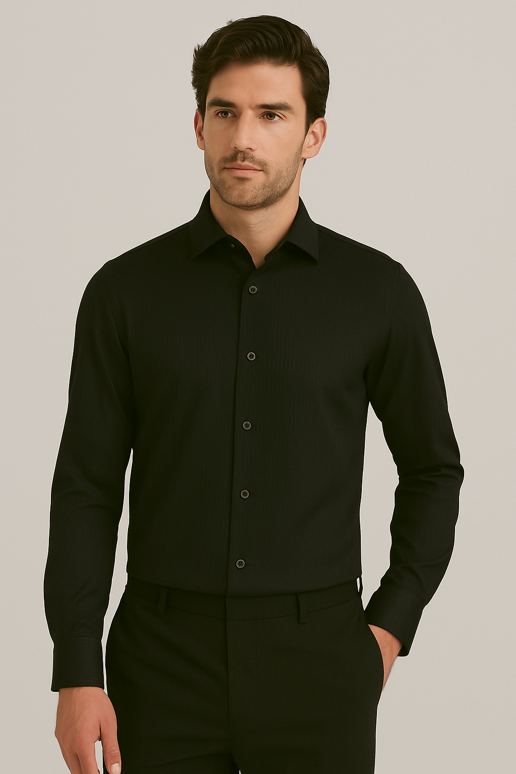 HETIERS Polyester Slim Fit Solids Full Sleeves Men's Casual Shirt - Black ( Pack of 1 ) HETIERS Polyester Slim Fit Solids Full Sleeves Men's Casual Shirt - Black ( Pack of 1 )