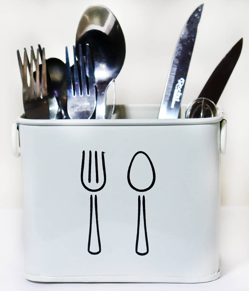     			HOMSSY 2 Partition Ivory White Metal Cutlery Holder White ( Pack of 1 )