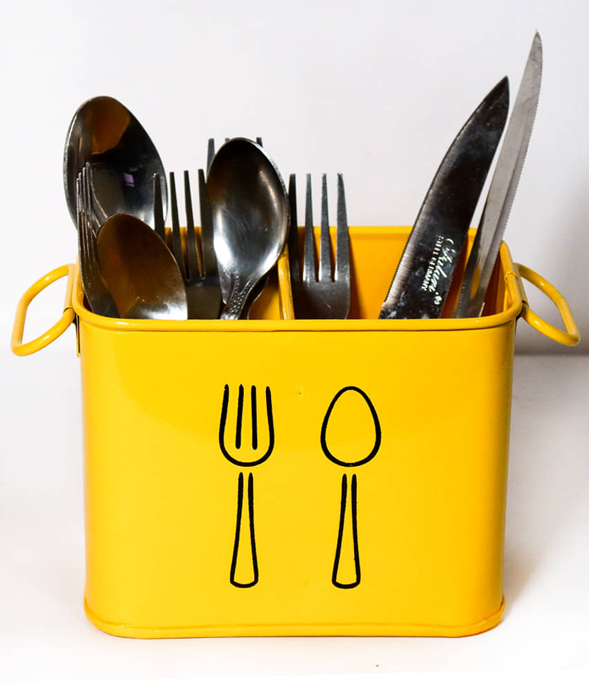     			HOMSSY 2 Partition Yellow White Metal Cutlery Holder Yellow ( Pack of 1 )