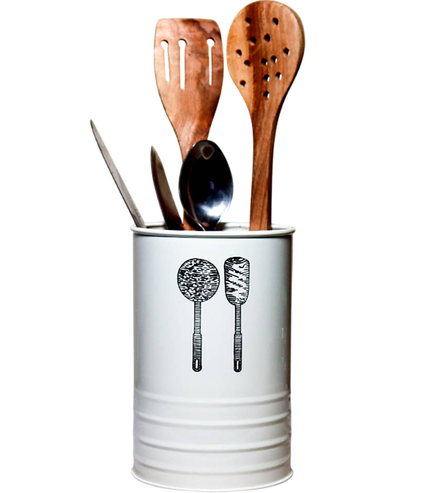     			HOMSSY Ladle Utensil Holder White Metal Cutlery Holder White ( Pack of 1 )