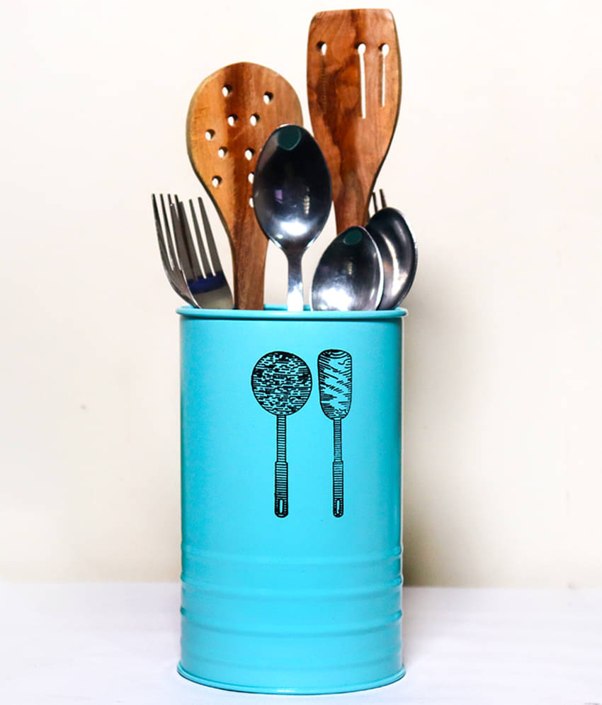 HOMSSY Ladle Utensil Holder White Metal Cutlery Holder Light Blue ( Pack of 1 ) HOMSSY Ladle Utensil Holder White Metal Cutlery Holder Light Blue ( Pack of 1 )
