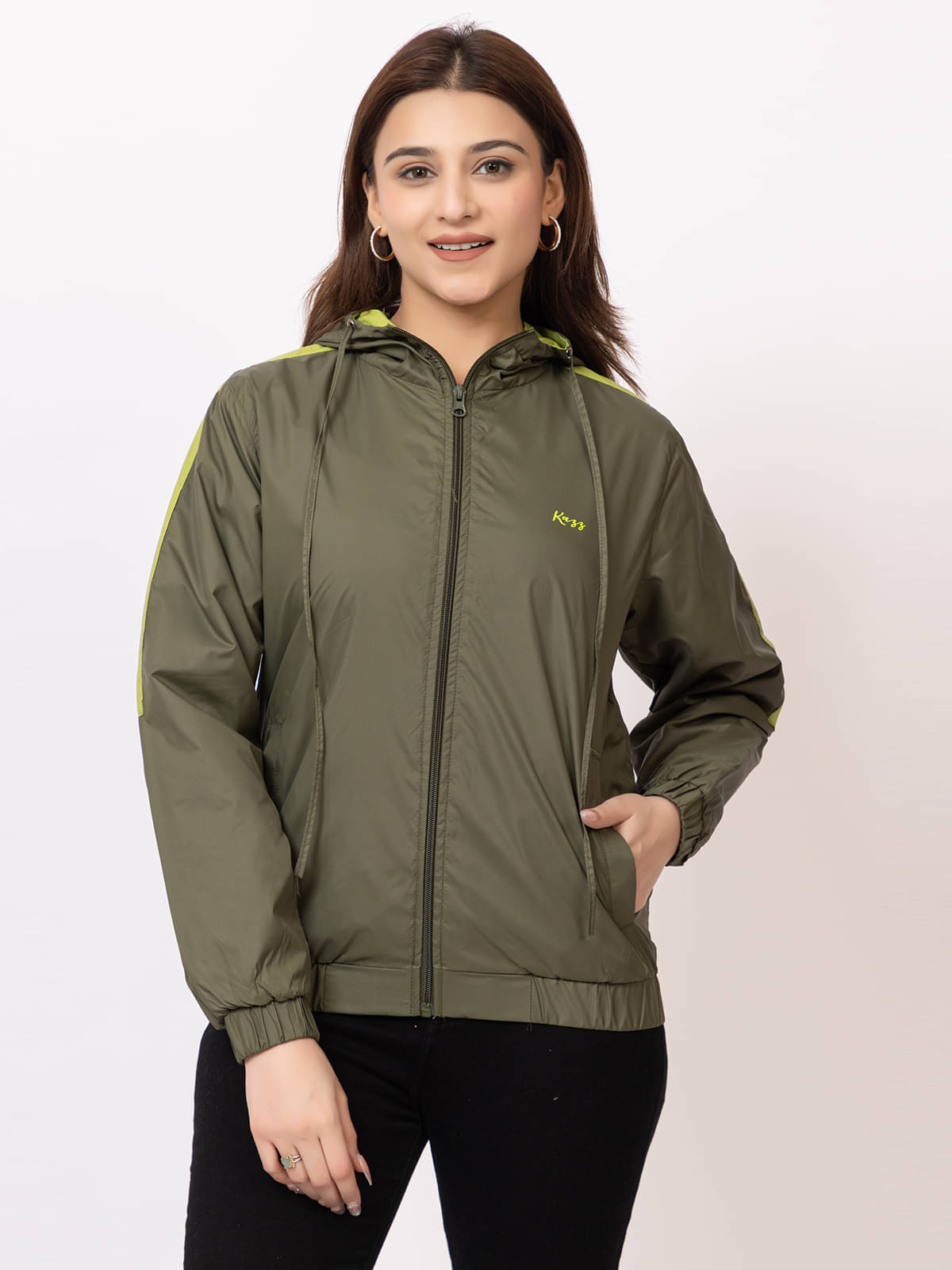     			KAZZ - Nylon Olive Hooded Jackets Pack of 1