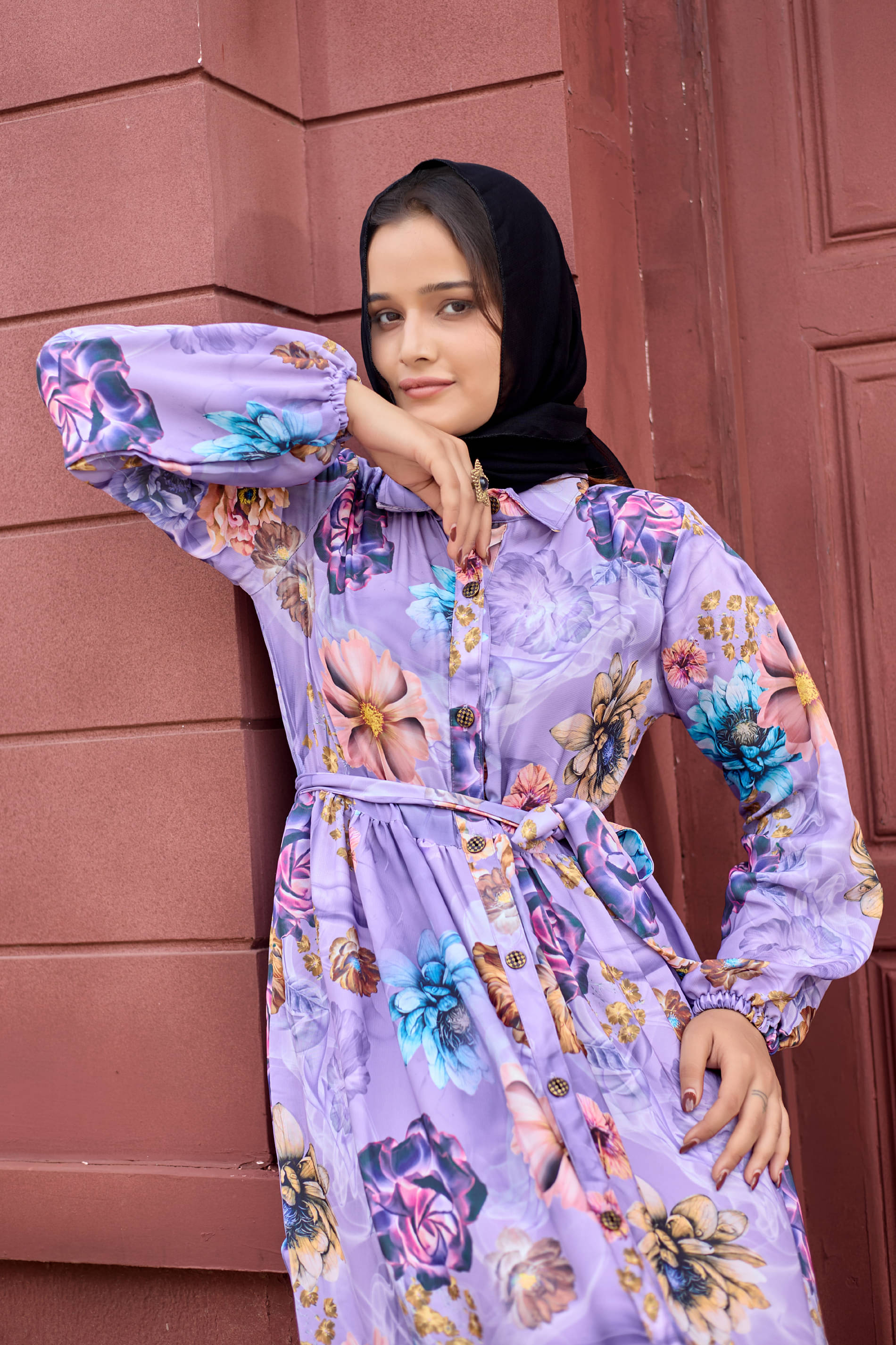     			SARINKU Satin Burqa without Hijab Lavender ( Pack of 1 )