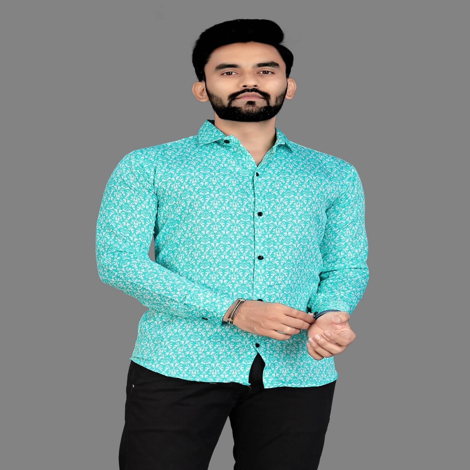     			Shiv Sales Cotton Blend Regular Fit Printed Full Sleeves Men's Casual Shirt - Light Green ( Pack of 1 )