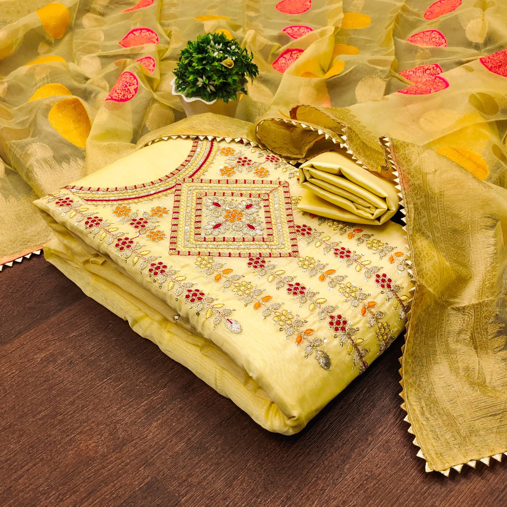 Shree Mahantam Women Cotton Blend Unstitched Dress Material ( Yellow ) Shree Mahantam Women Cotton Blend Unstitched Dress Material ( Yellow )