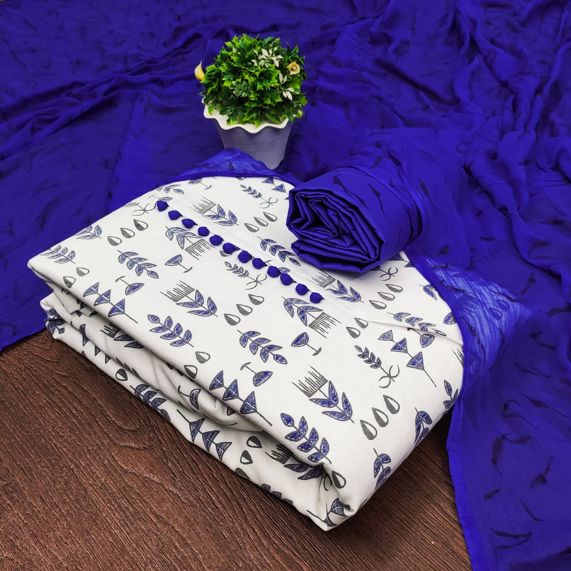 Shree Mahantam Women Cotton Blend Unstitched Dress Material ( Blue ) Shree Mahantam Women Cotton Blend Unstitched Dress Material ( Blue )