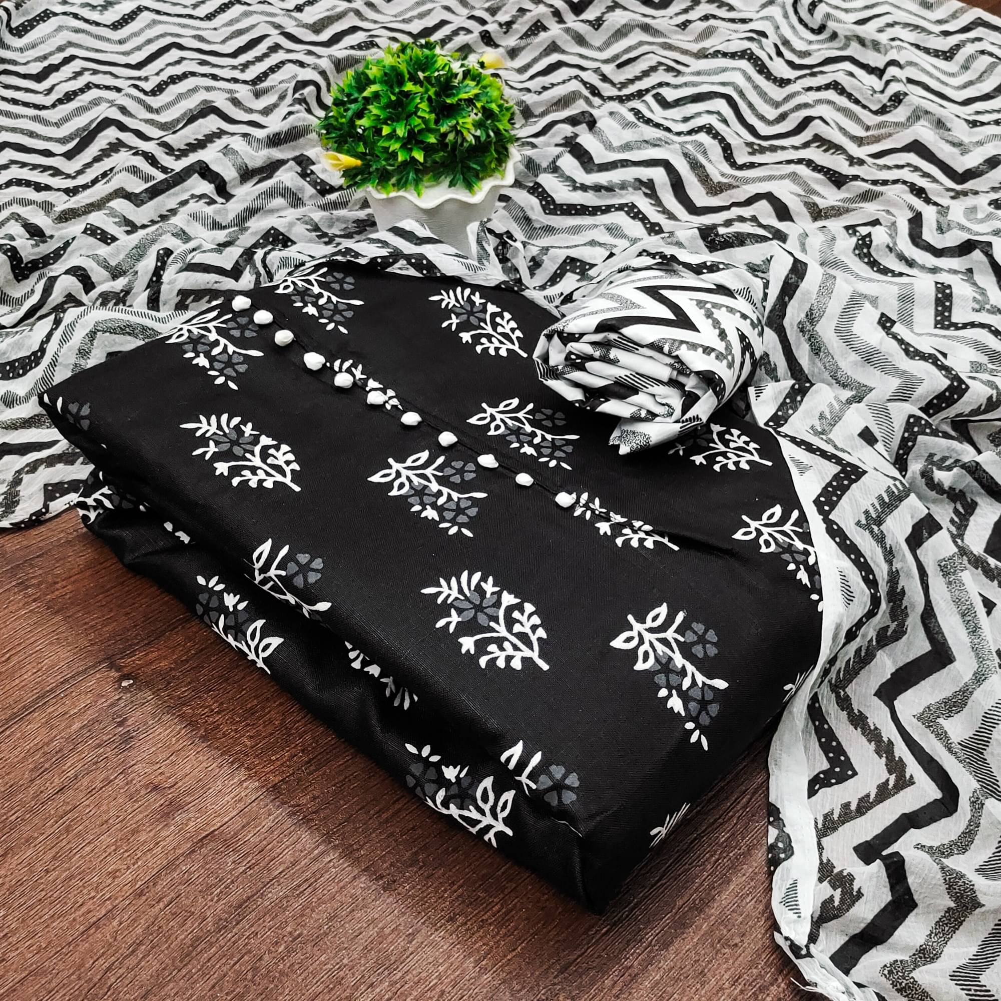 Shree Mahantam Women Cotton Blend Unstitched Dress Material ( Black ) Shree Mahantam Women Cotton Blend Unstitched Dress Material ( Black )