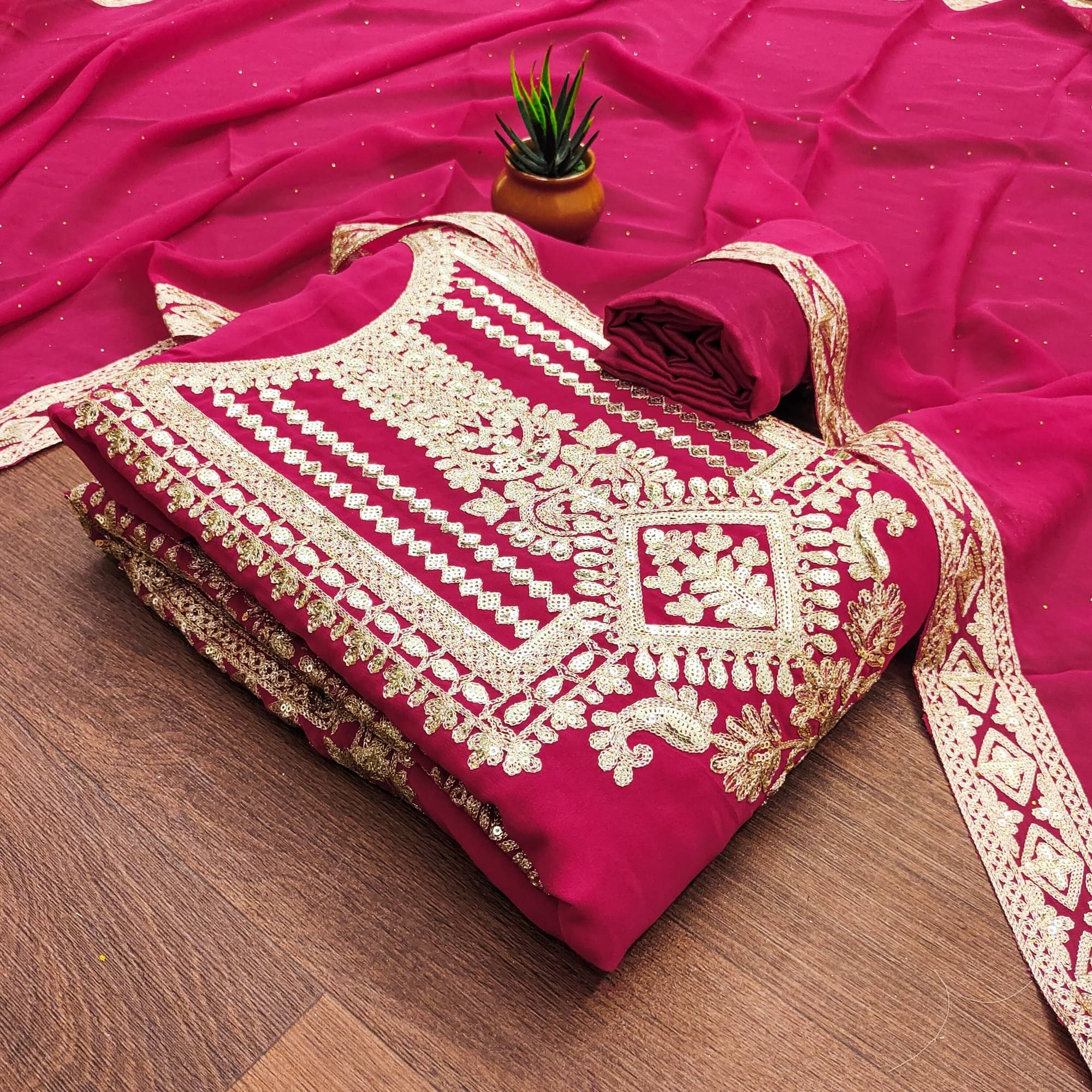 Shree Mahantam Women Georgette Unstitched Dress Material ( Pink )     			Shree Mahantam Women Georgette Unstitched Dress Material ( Pink )