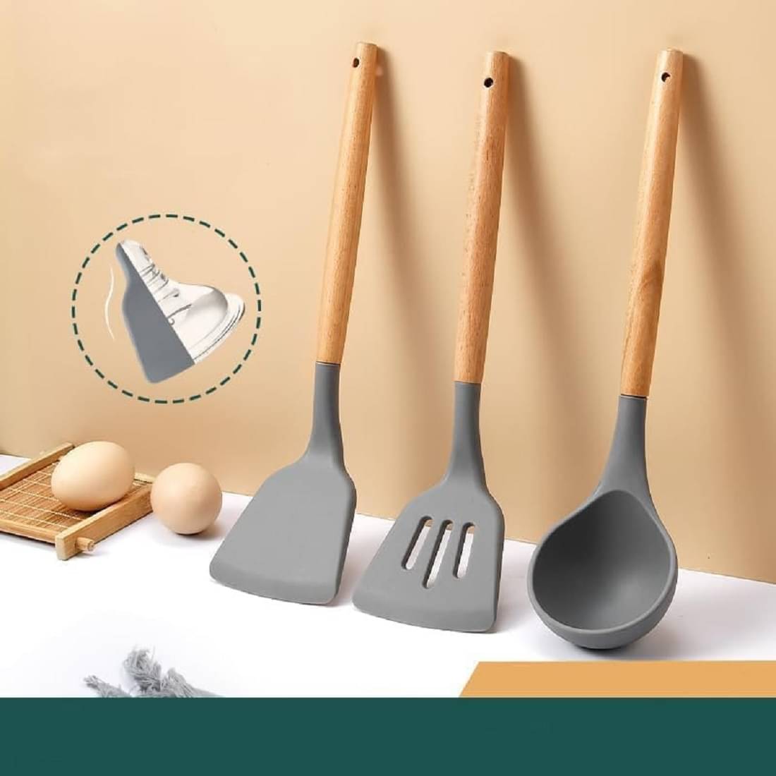 VBE Pack of 3 Silicone Spatula, Non Stick Cooking Utensil Set Wooden Handle Kitchen Turner for Baking Mixing Grilling Serving Food Heat Resistant VBE Pack of 3 Silicone Spatula, Non Stick Cooking Utensil Set Wooden Handle Kitchen Turner for Baking Mixing Grilling Serving Food Heat Resistant