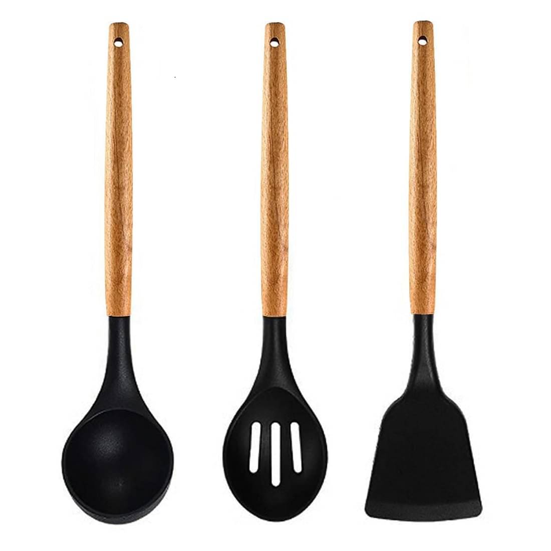 VBE Pack of 3 Silicone Spatula, Non Stick Cooking Utensil Set Wooden Handle Kitchen Turner for Baking Mixing Grilling Serving Food Heat Resistant VBE Pack of 3 Silicone Spatula, Non Stick Cooking Utensil Set Wooden Handle Kitchen Turner for Baking Mixing Grilling Serving Food Heat Resistant