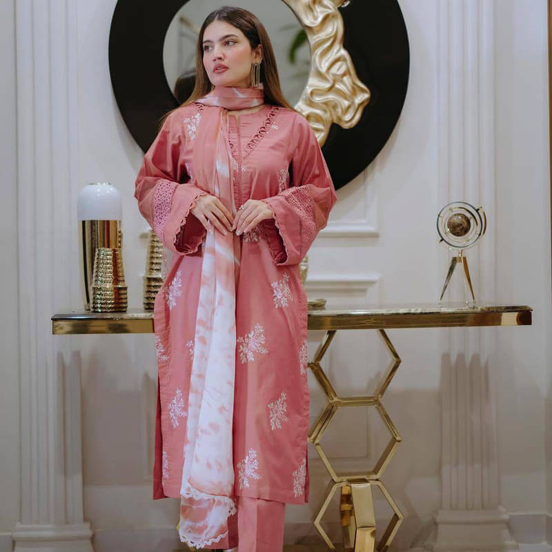     			VYOM EMPORIO Women Rayon Embroidered Straight Kurti With Pants ( Peach )
