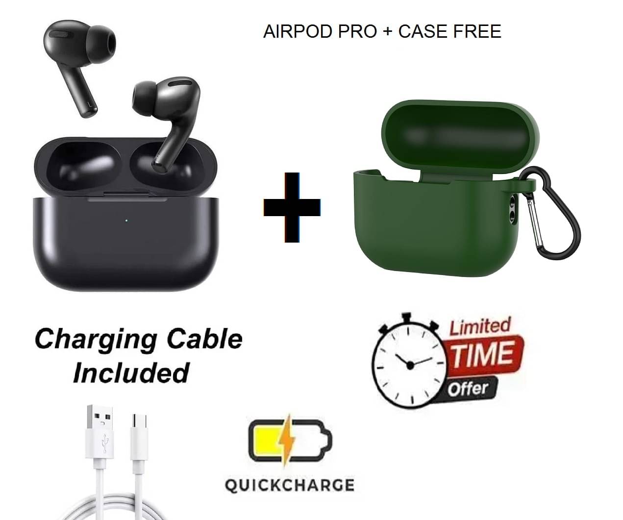     			Wireless Earbuds Combo with Green Silicone Case – High Bass, QuickCharge, Noise Cancellation, Bluetooth 5.1, Smart Touch Control, Compact Charging Case, Free Protective Cover, Includes USB Charging Cable