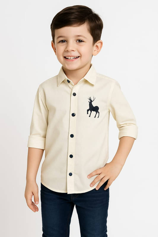 kiyansh club Pack of 1 Boys Cotton Blend Full Sleeves Shirt ( Cream )     			kiyansh club Pack of 1 Boys Cotton Blend Full Sleeves Shirt ( Cream )