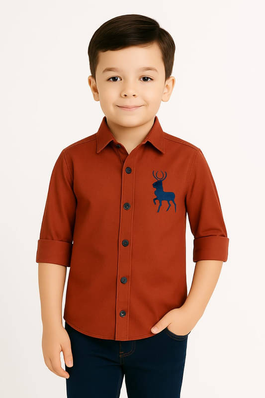 kiyansh club Pack of 1 Boys Cotton Blend Full Sleeves Shirt ( Rust )     			kiyansh club Pack of 1 Boys Cotton Blend Full Sleeves Shirt ( Rust )