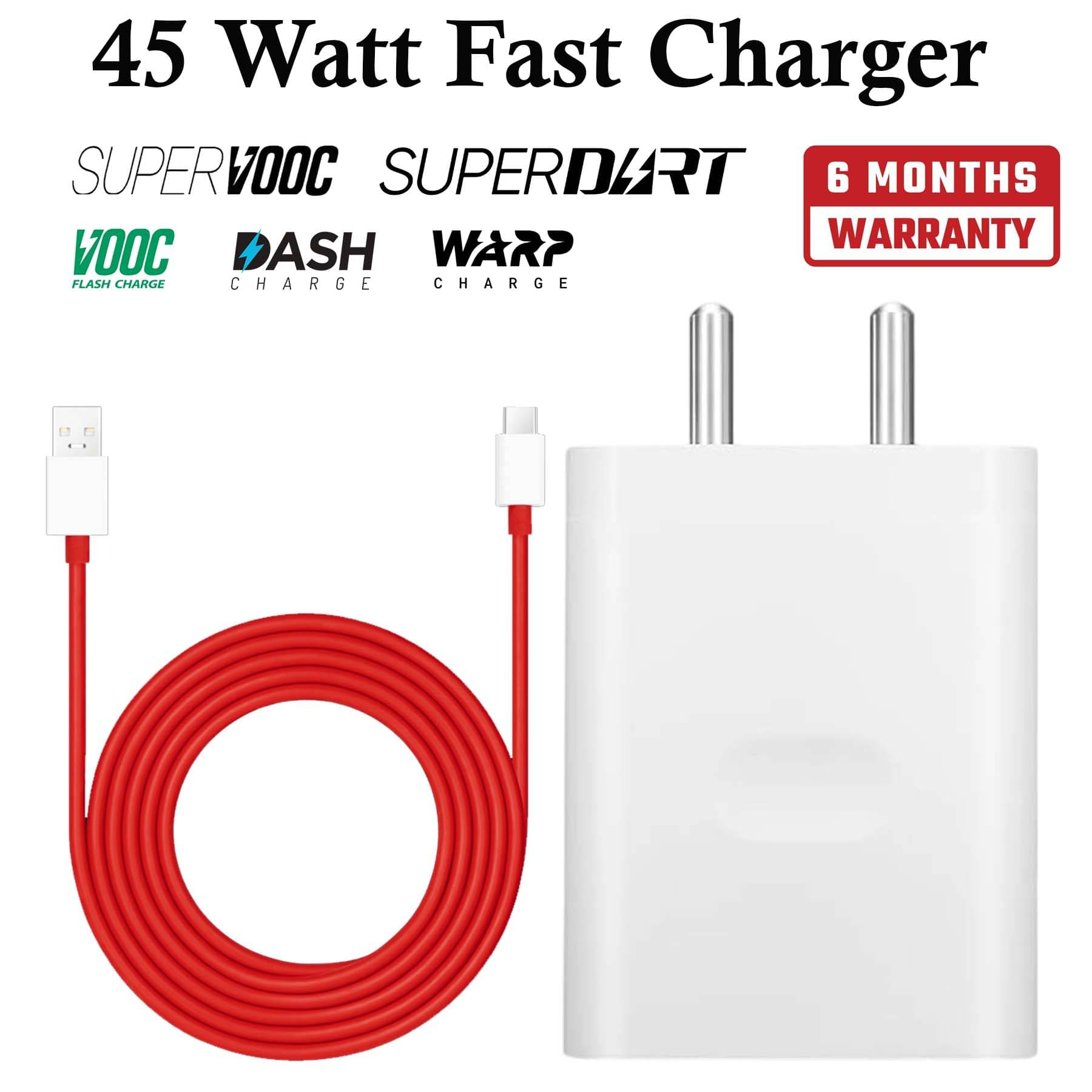     			45 Watt 5 A Wall Fast Charging Mobile Charger With Detachable Cable Supports Supervooc, Vooc, Superdart, Dash, Warp Charging Tech