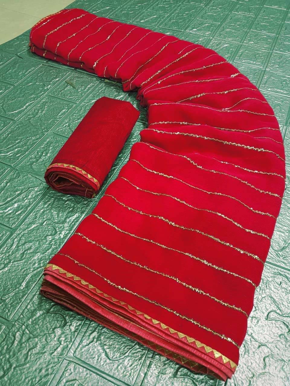 Avenue Creation Georgette Embroidered Leheriya Saree With Unstitched Blouse Piece ( Red ) Avenue Creation Georgette Embroidered Leheriya Saree With Unstitched Blouse Piece ( Red )