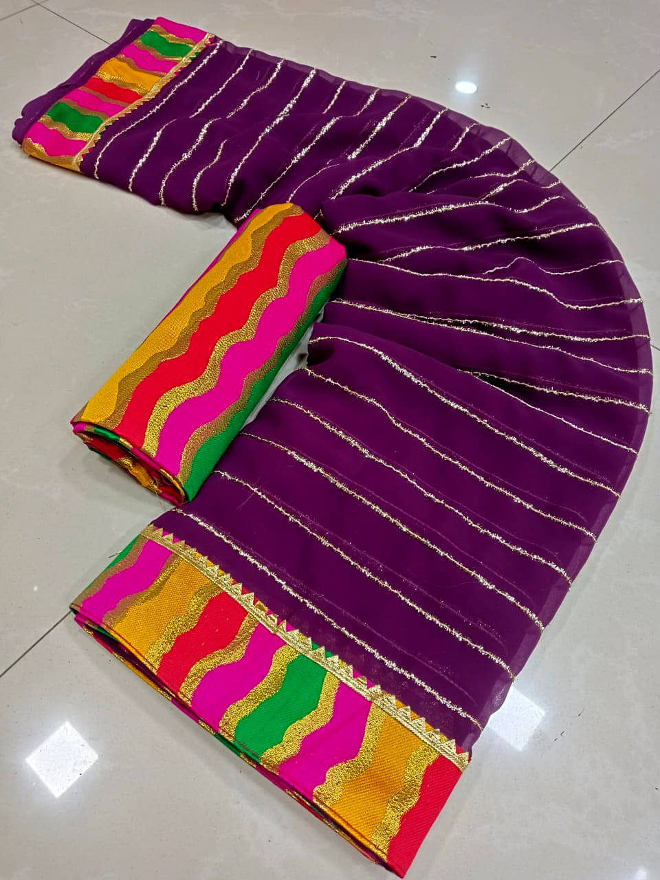 Avenue Creation Georgette Embroidered Leheriya Saree With Unstitched Blouse Piece ( Multicolor ) Avenue Creation Georgette Embroidered Leheriya Saree With Unstitched Blouse Piece ( Multicolor )