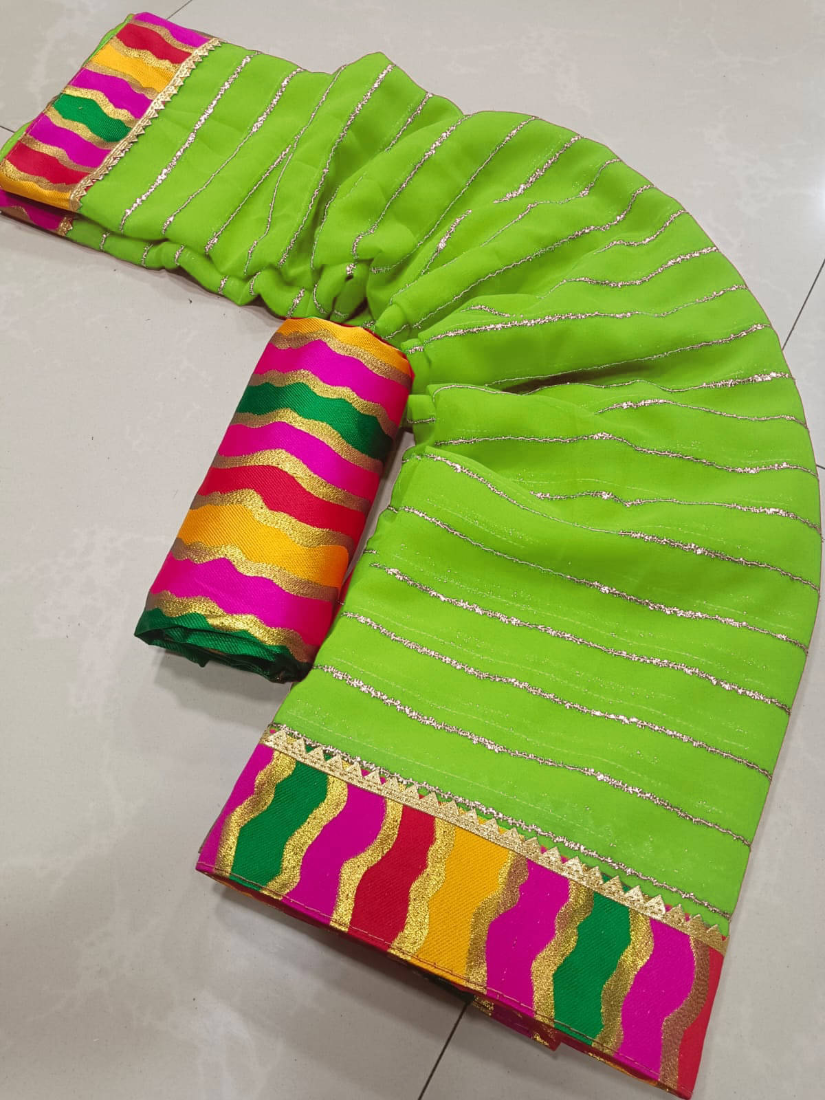 Avenue Creation Georgette Embroidered Leheriya Saree With Unstitched Blouse Piece ( Sea Green ) Avenue Creation Georgette Embroidered Leheriya Saree With Unstitched Blouse Piece ( Sea Green )