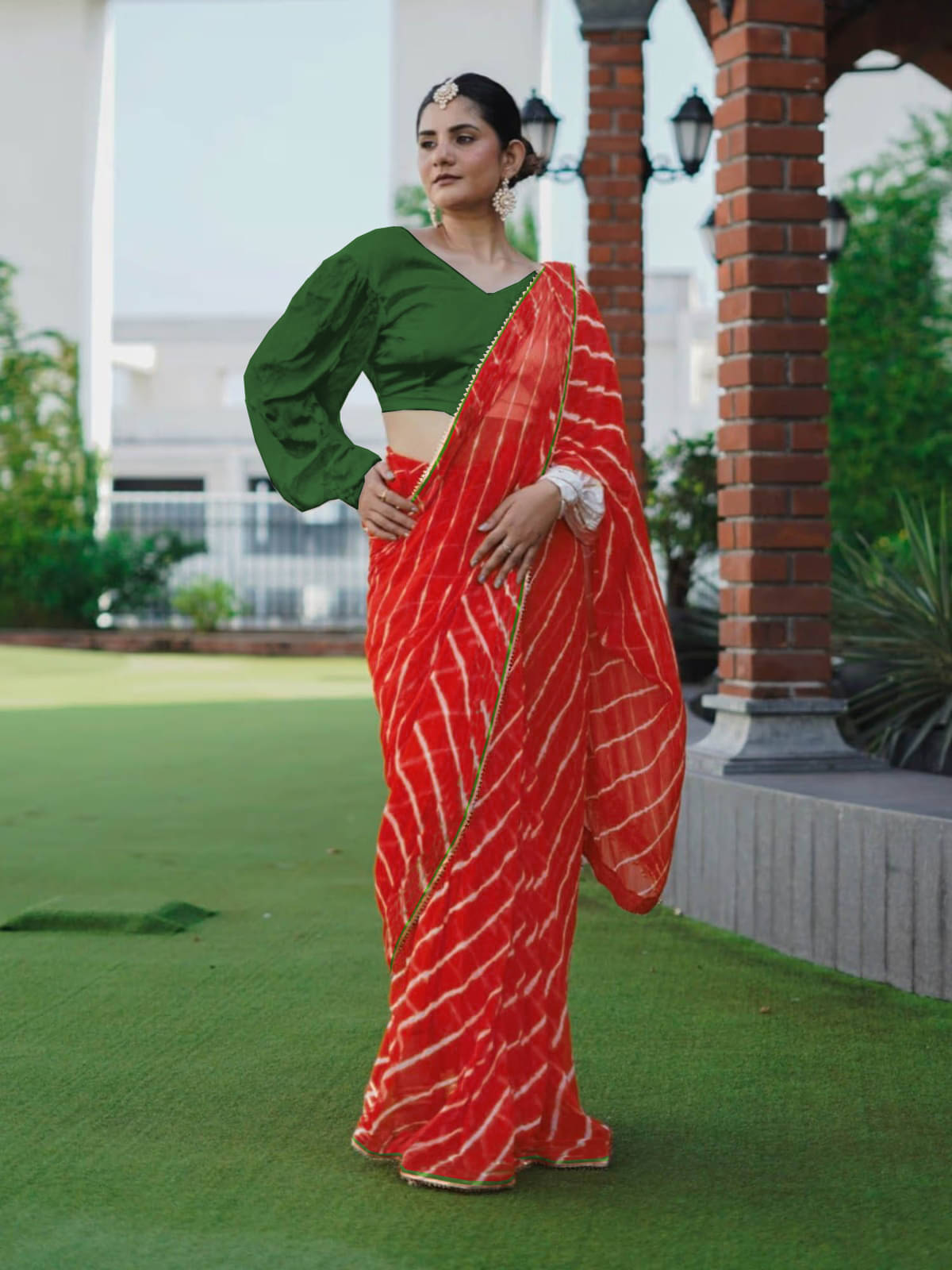     			Avenue Creation Georgette Printed Leheriya Saree With Unstitched Blouse Piece ( Red )