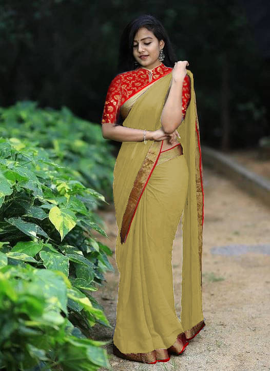 Avenue Creation Georgette Solid Regular Saree With Unstitched Blouse Piece ( Beige ) Avenue Creation Georgette Solid Regular Saree With Unstitched Blouse Piece ( Beige )